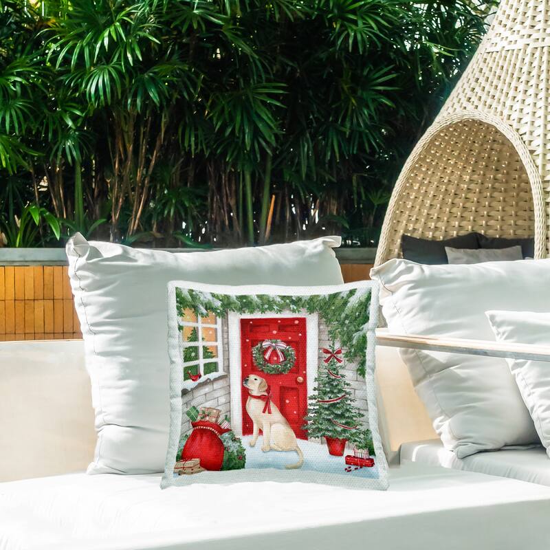 Stupell Dog On Doorstep Christmas Gifts Printed Outdoor Throw Pillow Design by Emma Leach