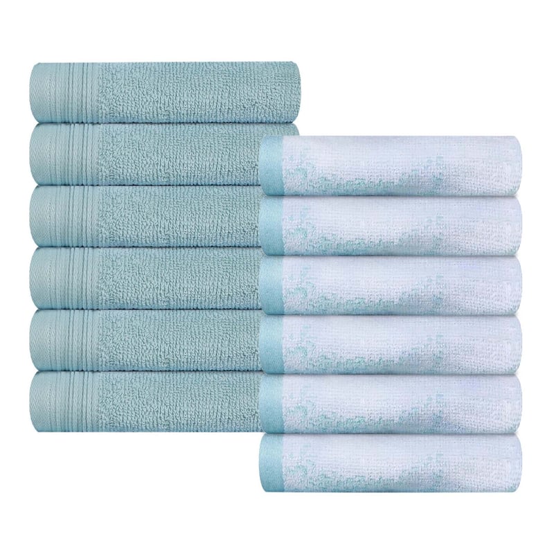 Superior Cotton Solid and Marble Face Towel Set of 12
