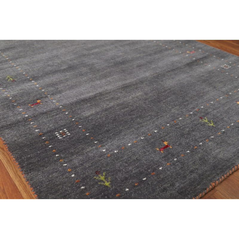 Charcoal Gabbeh Oriental Rug Handmade Wool Carpet - 4'0" x 5'10" - 4'0" x 5'10" - Grey