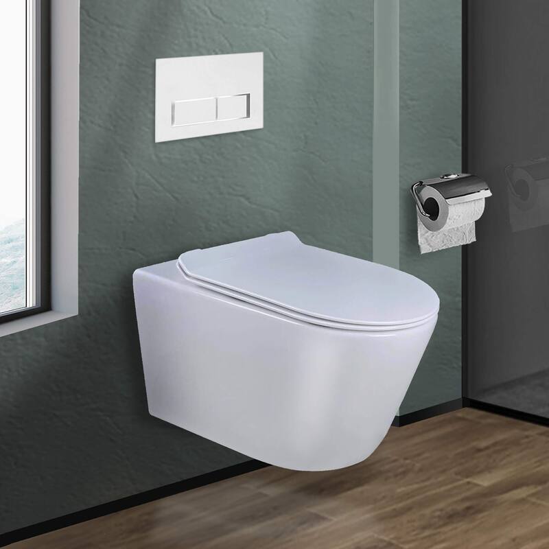 In-Wall toilet Combo Set - Toilet, Tank (2 x 4 Wall), Carrier System - White Rectangular - Push Plates (Plastic) - White Bowl