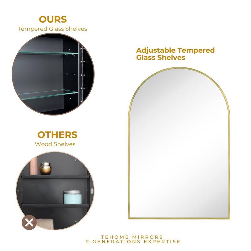 TEHOME Arched Bathroom Medicine Cabinet with Mirror Recessed and Surface Mount Medicine Cabinet Mirror