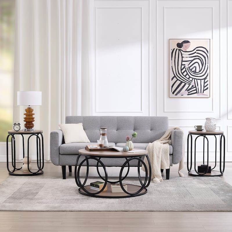 2-Tier Round Side Table, Accent End Table Nightstand - 19.7"Dia Top x 24.4"H
