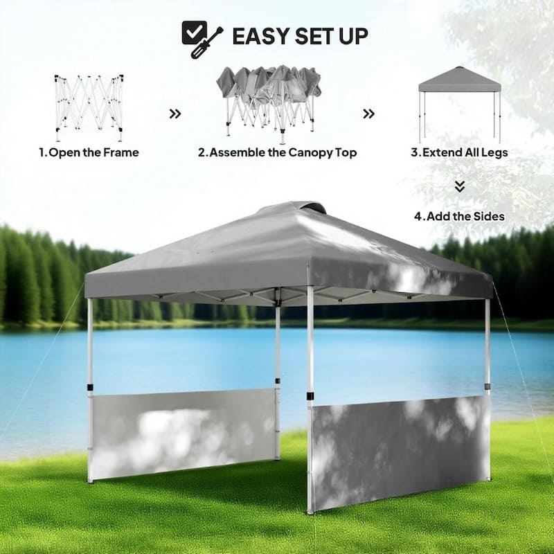 GDFStudio - 10x10 ft Pop-Up Outdoor Canopy Tent with Adjustable Height & Sidewalls