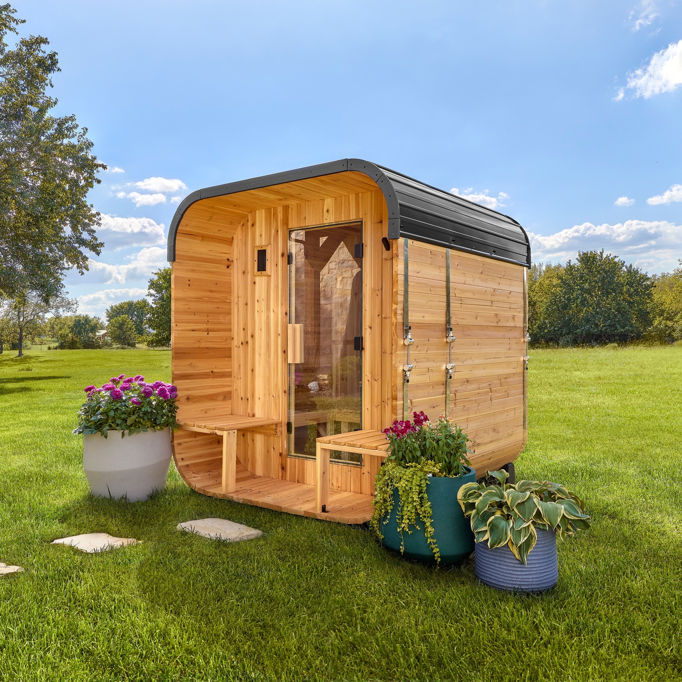 Backyard Discovery Lennon 2-4 Person Outdoor Cube Sauna, Porch