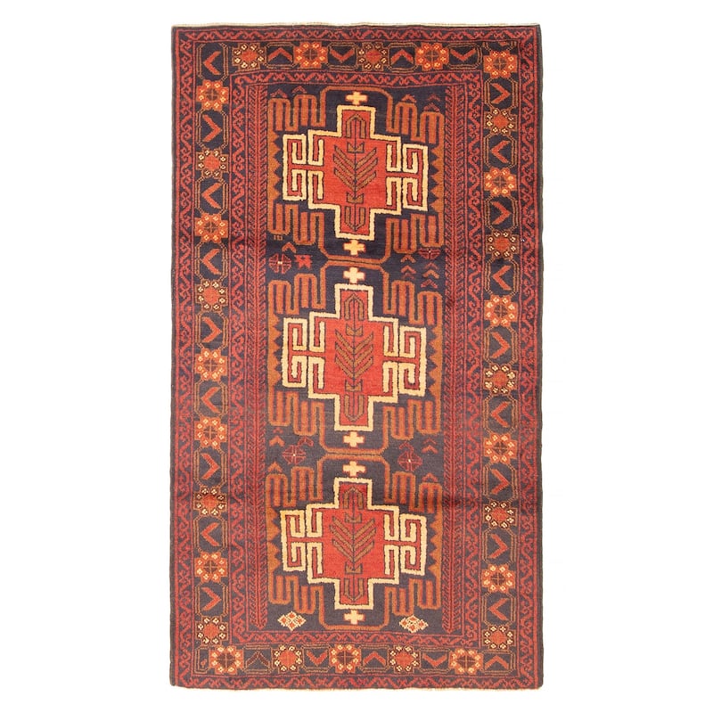 ECARPETGALLERY Hand-knotted Baluch Dark Navy Wool Rug - 3'4 x 6'3 - Dark Navy - 3'4 x 6'3