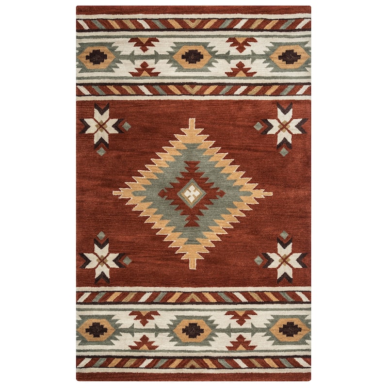 Alora Decor Ryder Brown, Tan, and Grey Hand-tufted Wool Rug - 9' x 12' - Burgundy/Rust