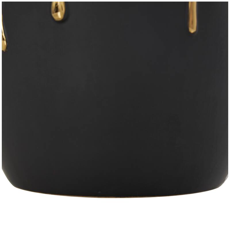 CosmoLiving by Cosmopolitan Black Ceramic Decorative Vase with Abstract Gold Melting Drips - 9 x 9 x 13