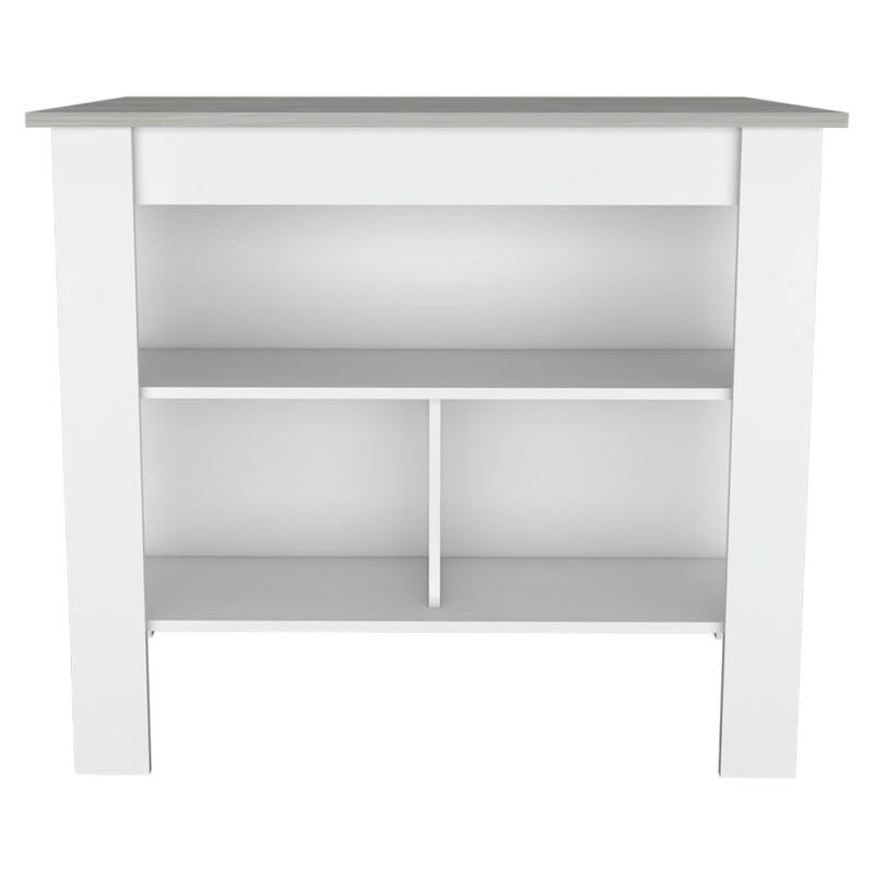 Kitchen Island, kitchen table 35" H, Four Legs, Three Open Storage Shelves