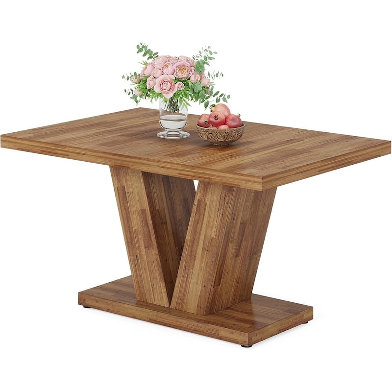 Oak Wood Farmhouse Dining Table for 4 to 6 People Rectangular Kitchen and Living Room Table - 47.2" W x 31.5" D x 29.9" H - D2