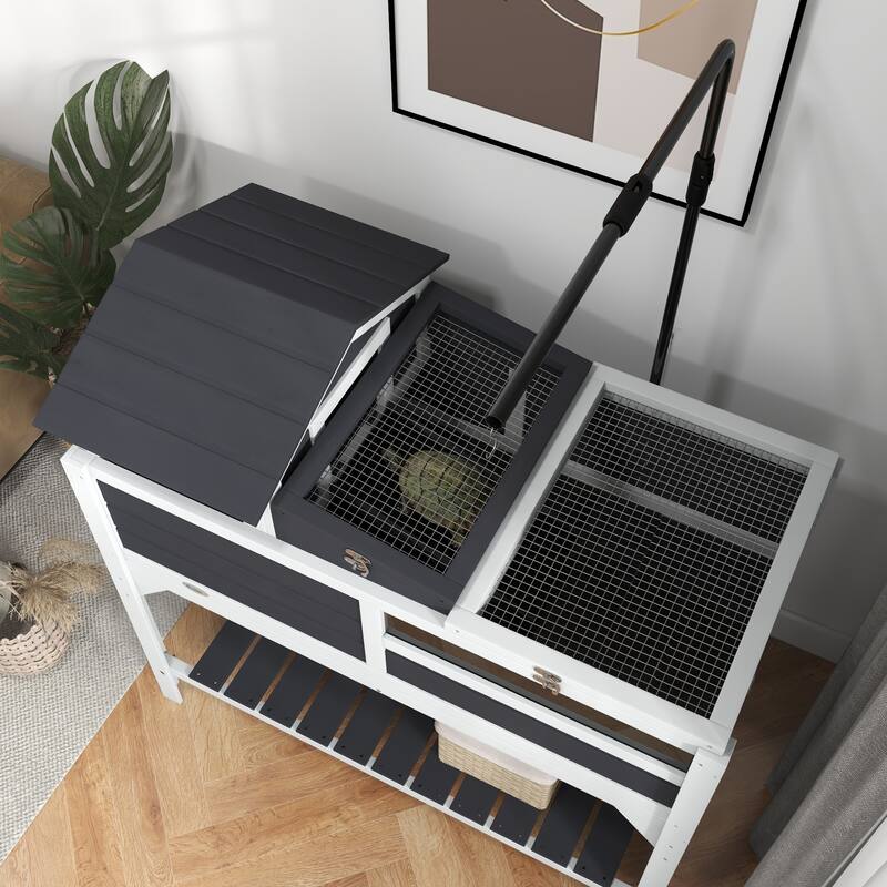 PawHut Tortoise Habitat with Adjustable Lamp Holder, 2 Layer Tortoise Enclosure with Storage Shelf, Removable Main House