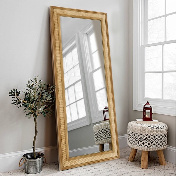 WallBeyond Wooden Framed Rattan Farmhouse Style Rectangle Wall