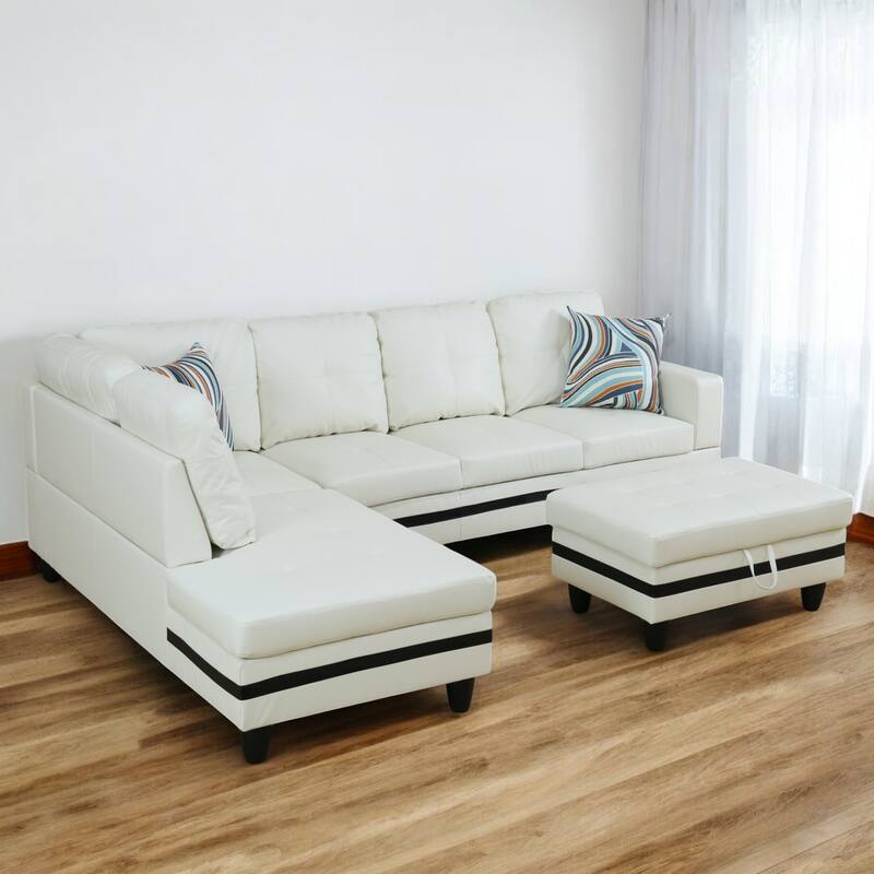 KISRAIS 103" Wide 3-Piece Vegan Leather Sectional Sofa Set - 103.5"W*74.5"D*35"H