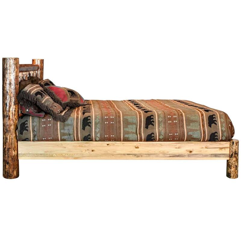 Full Platform Bed with Headboard & Footboard - Rustic Country Style Bed Frame - 81" L x 60" W