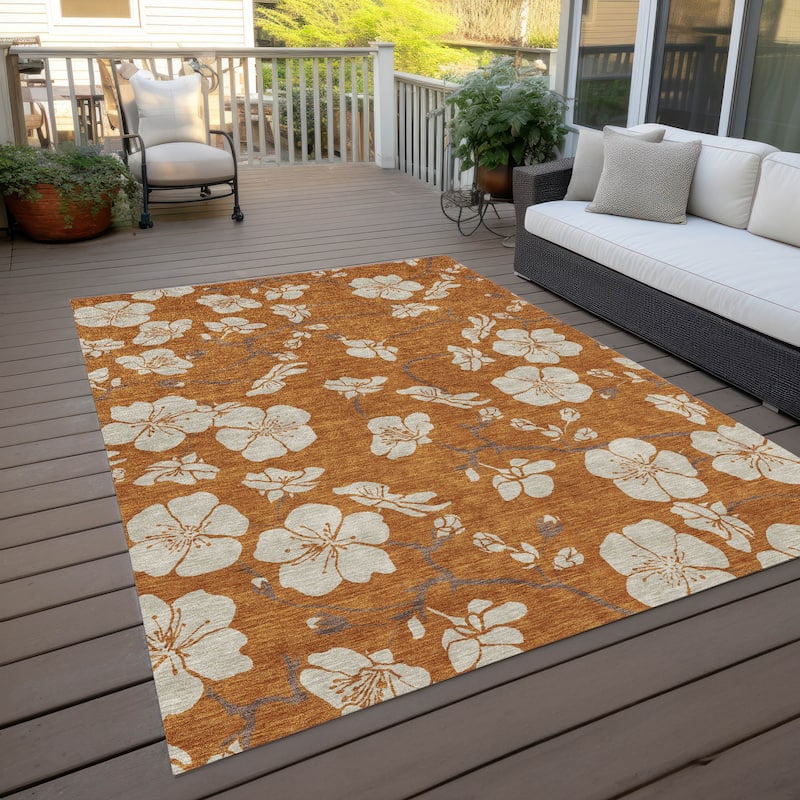 Machine Washable Indoor/ Outdoor Calm Floral Chantille Rug