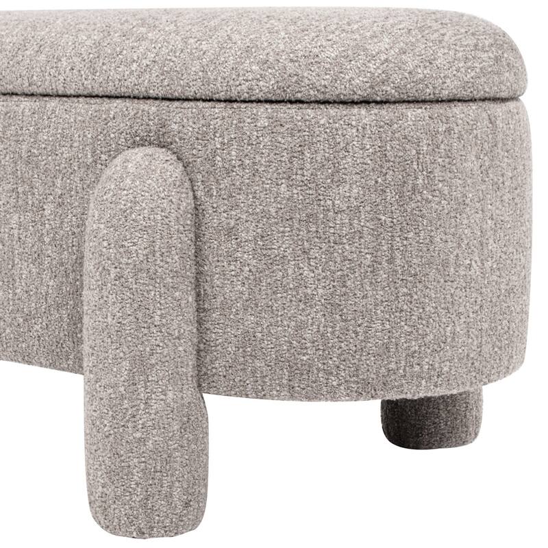 Modern Contemporary 49" Oval Fully Upholstered Storage Bench, Boucle, for Living room Bedroom