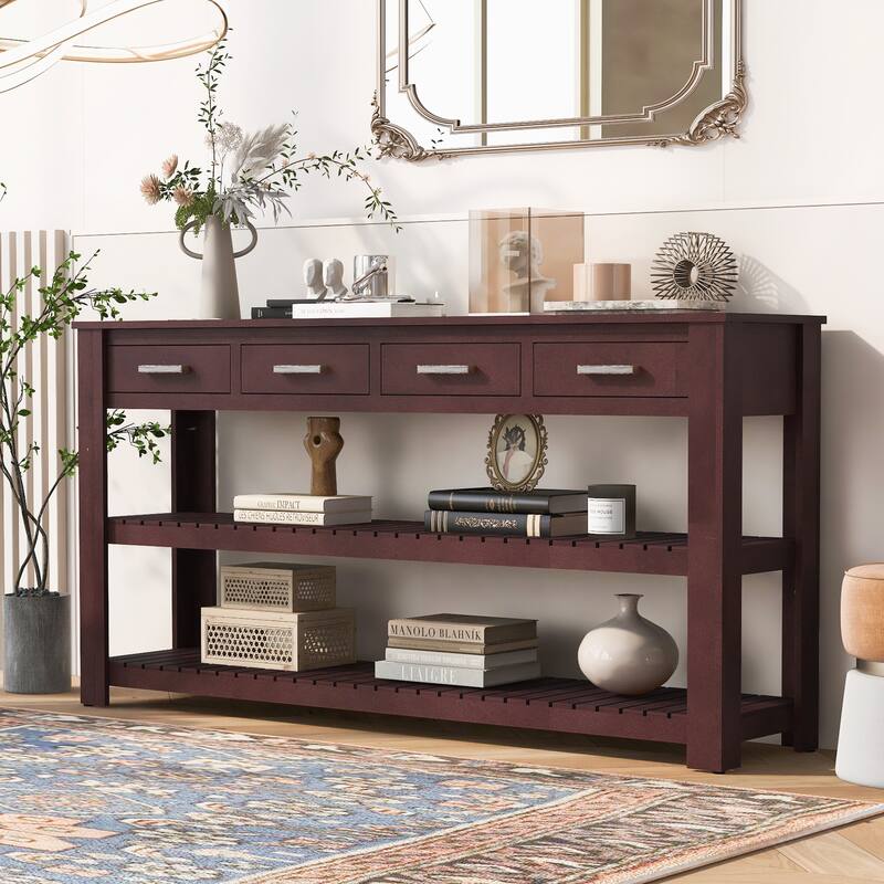 U_Style Stylish Entryway Console Table with 4 Drawers and 2 Shelves