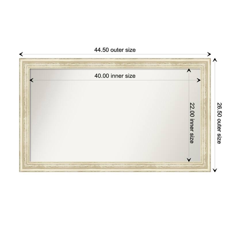 Country White Wash Framed Non-Beveled Custom Wall Mirror, Bathroom Vanity Mirror - Outer Size: 44.5 x 26.5
