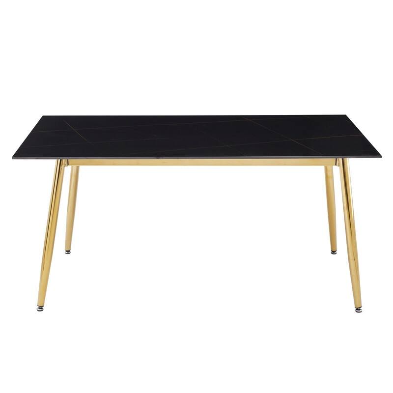 Zayle Dining Table with a 71" Rectangular Top and Gold Steel Base