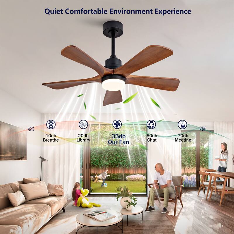 42/52 Inch Ceiling Fan,Electric Fan with Lights & Remote Control,Dimmable 3-Color LED