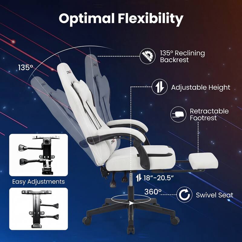 Gymax Gaming Chair w/ Headrest Reclining Backrest Lumber Support