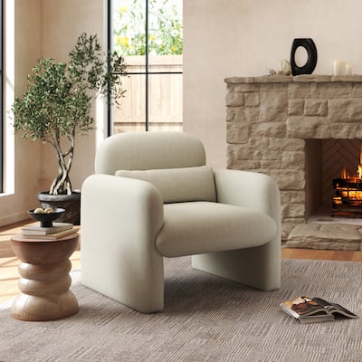 Roundhill Furniture Dylan Modern Upholstered Barrel Armchair, Cream White