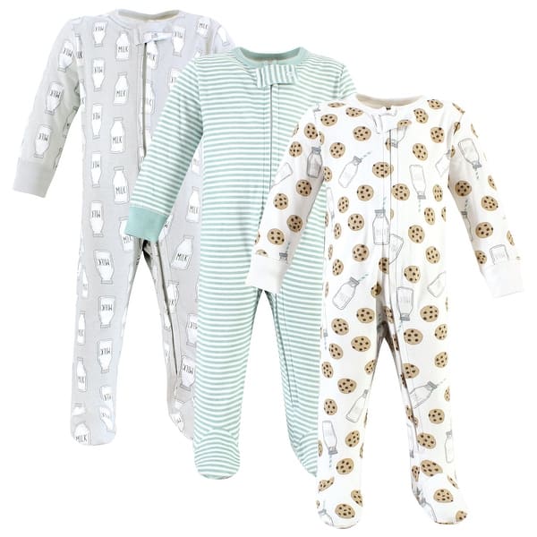 slide 1 of 1, Hudson Baby Cotton Sleep and Play, Mint Gray Milk And Cookies 6-9 Months - Mint Gray Milk And Cookies