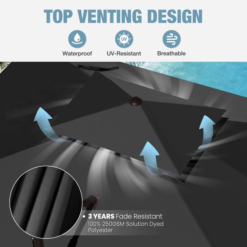 VredHom Outdoor Patio Offset Umbrella 360 Degree Rotation with Base