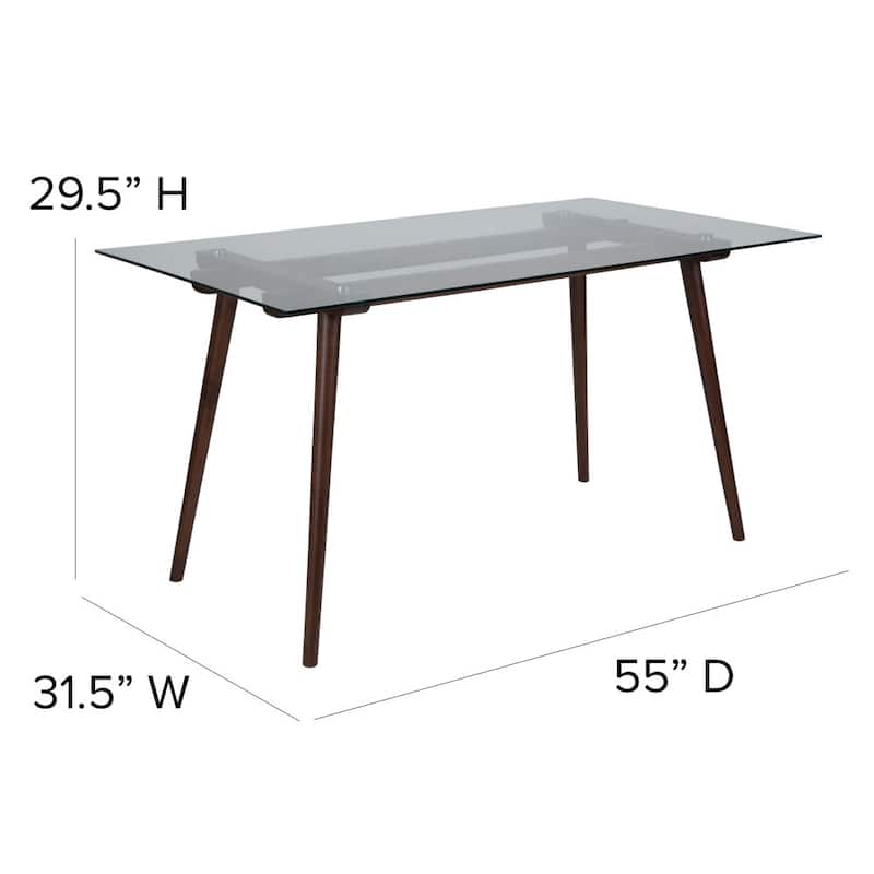 31.5'' x 55'' Solid Wood Table with Clear Glass Top
