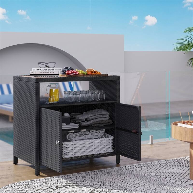 Shoe Storage Cabinet for Patio, Deck, or Poolside with Shelf - 35.4" W x 20.9" D x 33.9" H