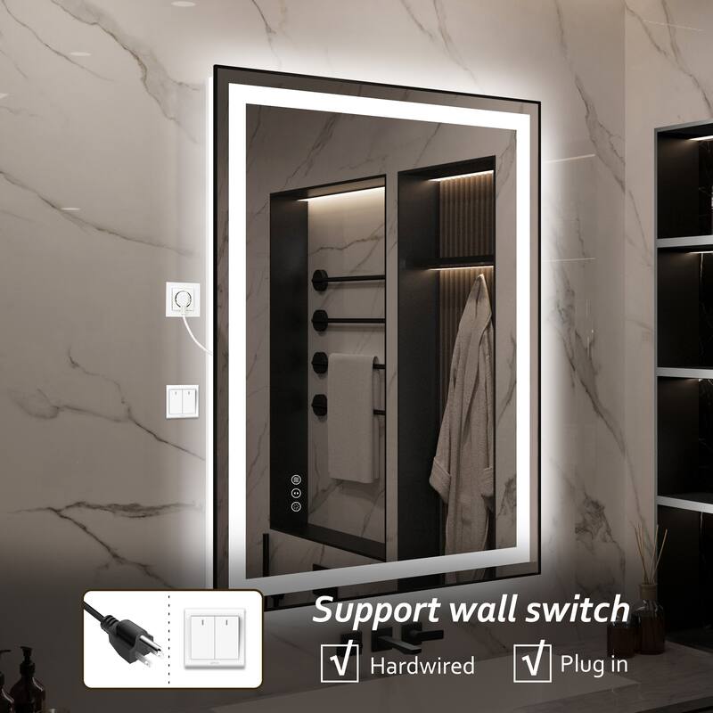 QuivaraView Aluminum front light and backlit LED lighted Framed Tempered Glass Bathroom Vanity Wall Mounted Mirror