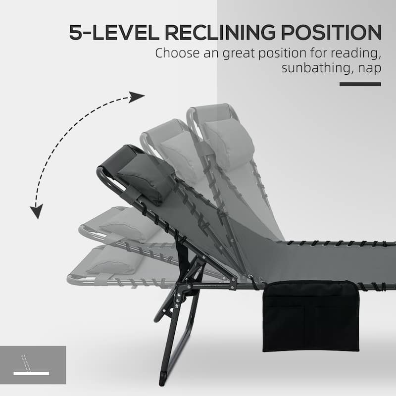 Folding Chaise Lounge With 5-Level Reclining Back, Outdoor Tanning Chair With Reading Face Hole