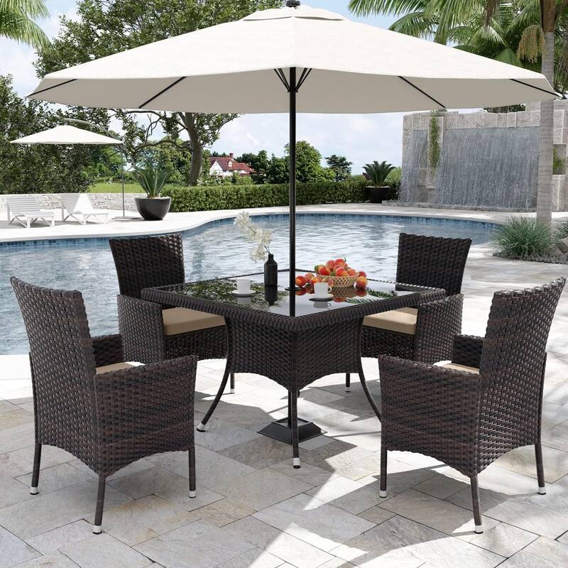 Kullavik Outdoor Dining Set, Rattan Patio Furniture Dining Table & Chairs