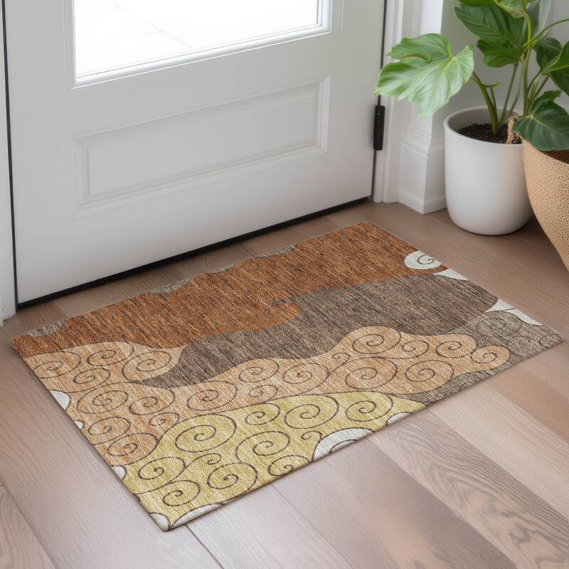 Machine Washable Indoor/ Outdoor Swirly Chantille Rug