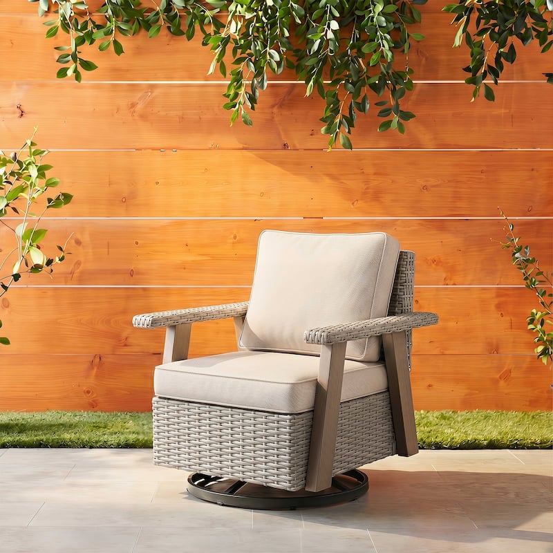 Cozywor Wicker Patio Outdoor Rocking Chair Swivel Lounge Chair - Beige