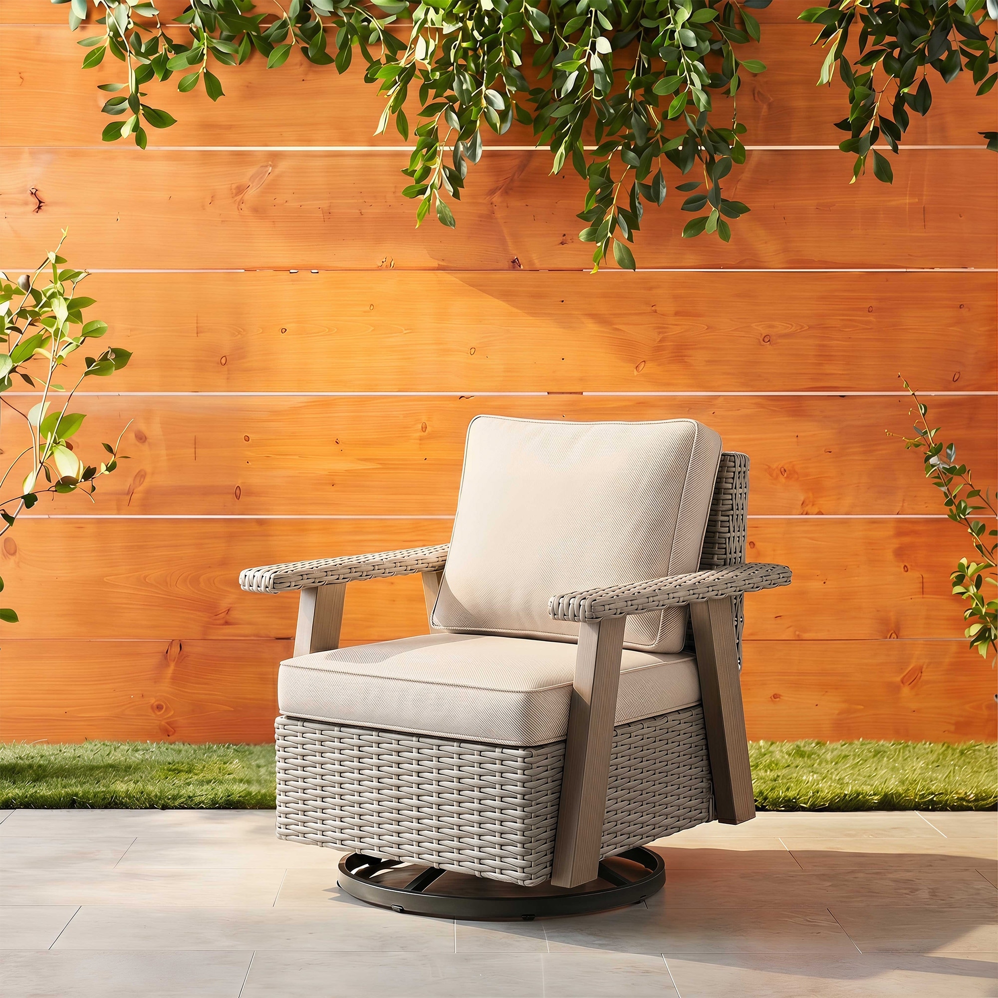 Cozywor Wicker Patio Outdoor Rocking Chair Swivel Lounge Chair