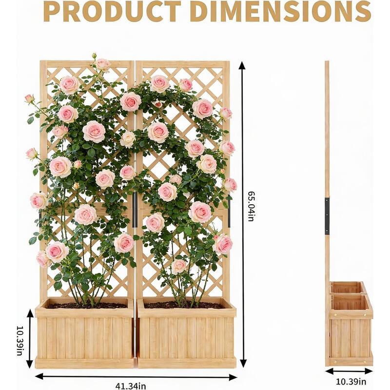 65IN Tall Wood Planter, Wooden Privacy Screens Garden Beds , with Trellis