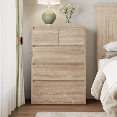Wood Grain Nightstand,5 Drawers + 3 Hidden Spaces + Flip - Up Top,for Bedroom Privacy