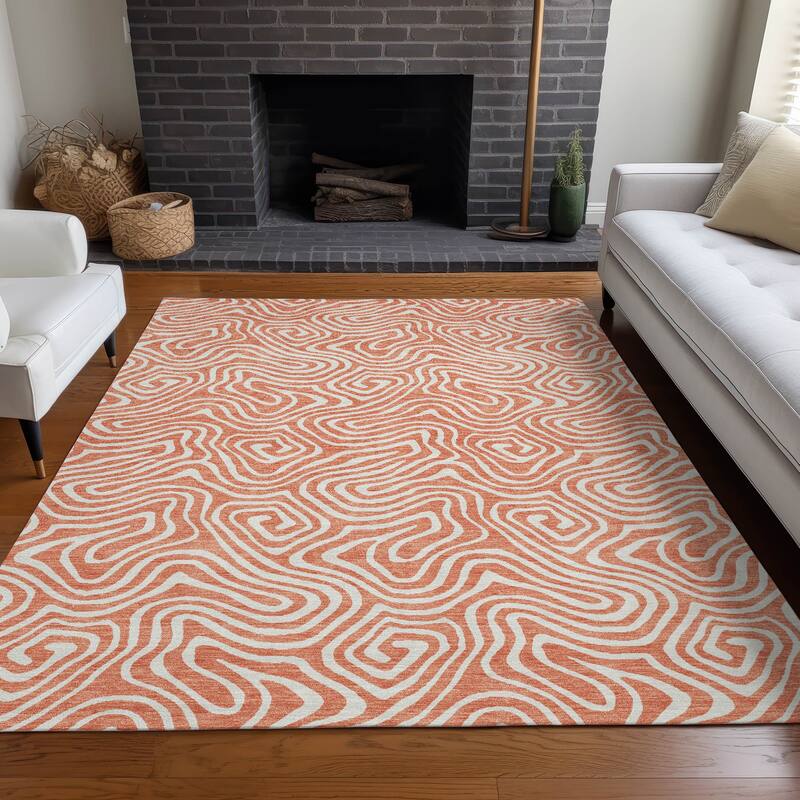 Machine Washable Indoor/ Outdoor Modern Trance Chantille Rug