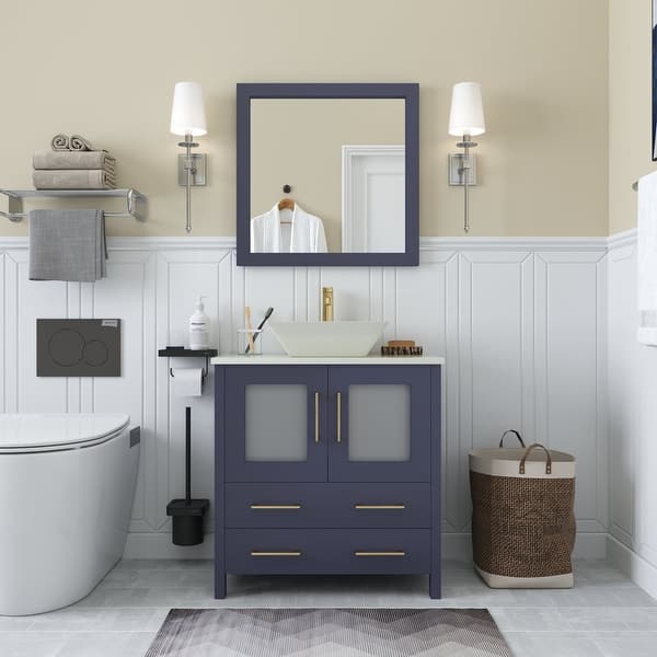 Vanity Art 42 in. W x 22 in. D x 34 in. H Single Sink Bathroom Vanity Cabinet in Driftwood Gray with Engineered Marble Top