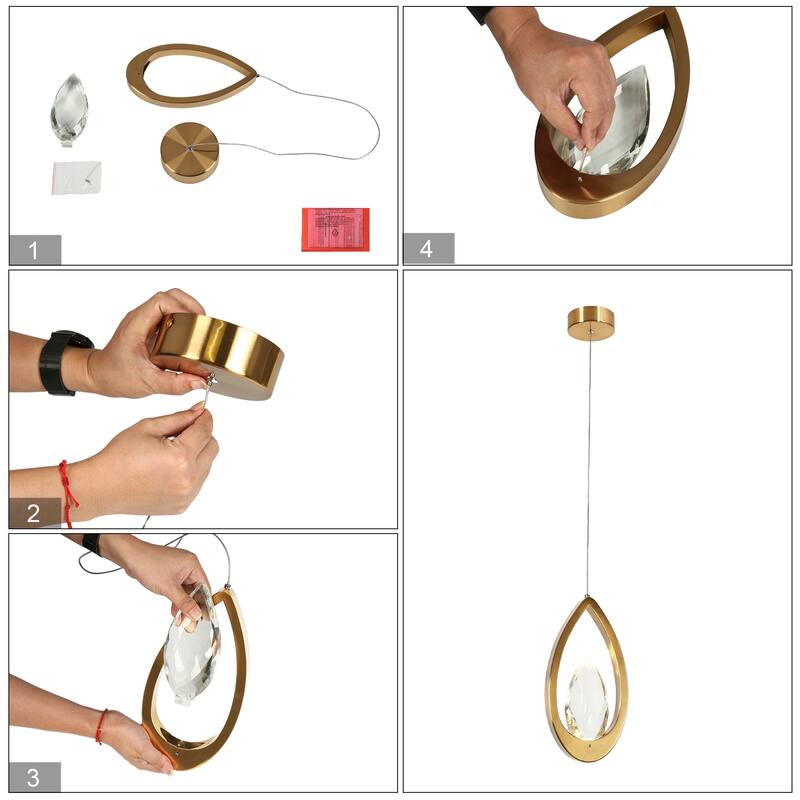 Modern LED Crystal 1-Light Hollow-carved Gold Pendant Light for Kitchen Island Dining Room - 5.5" W x 11" H x 1.7" D