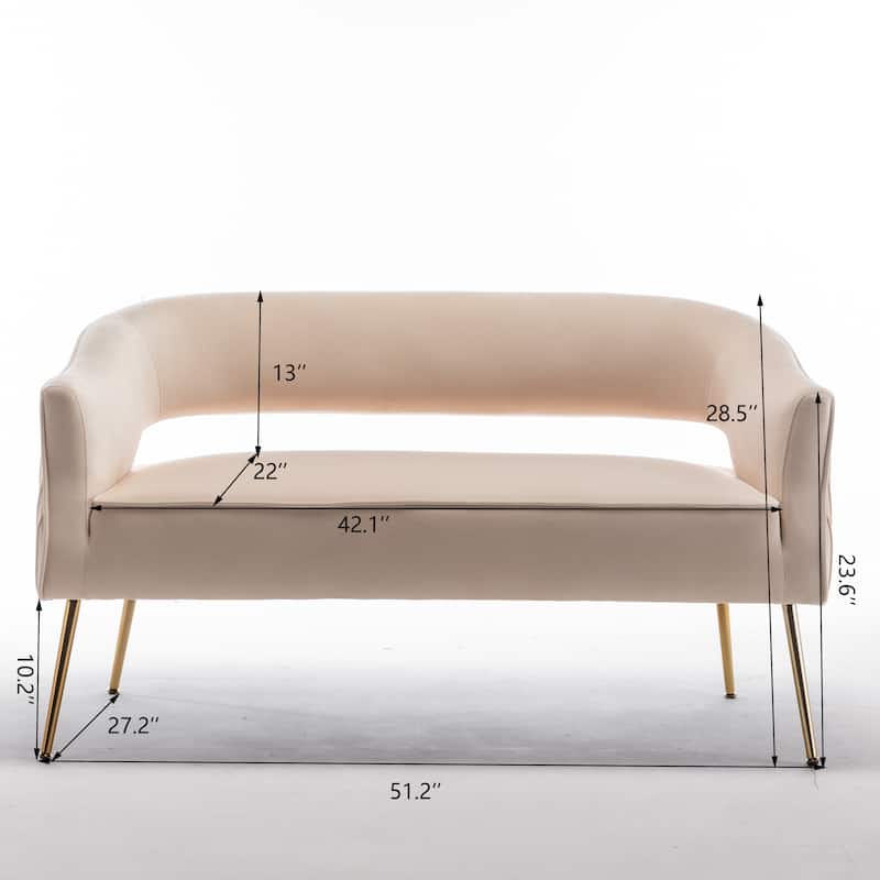 SEYNAR Modern 51'' Velvet Tufted Loveseat Open Back with Golden Metal Legs