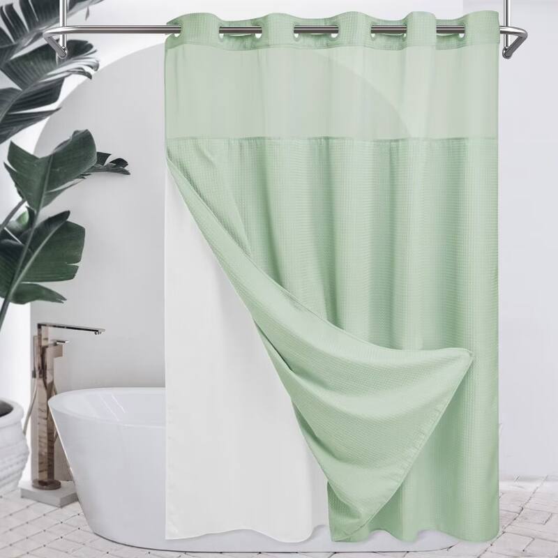 No Hook Waffle Weave Shower Curtain with Snap-in Liner