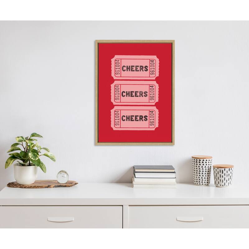 Kate and Laurel Sylvie Cheers Pink Red Ticket Framed Canvas by Alli Standefer