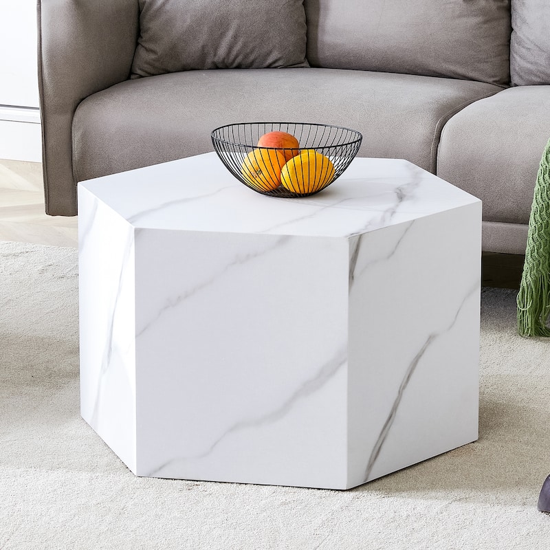 Hexagonal Coffee Table Textured Coffee Table with Non-slip Foot Mat Living Room End Table for Small Space