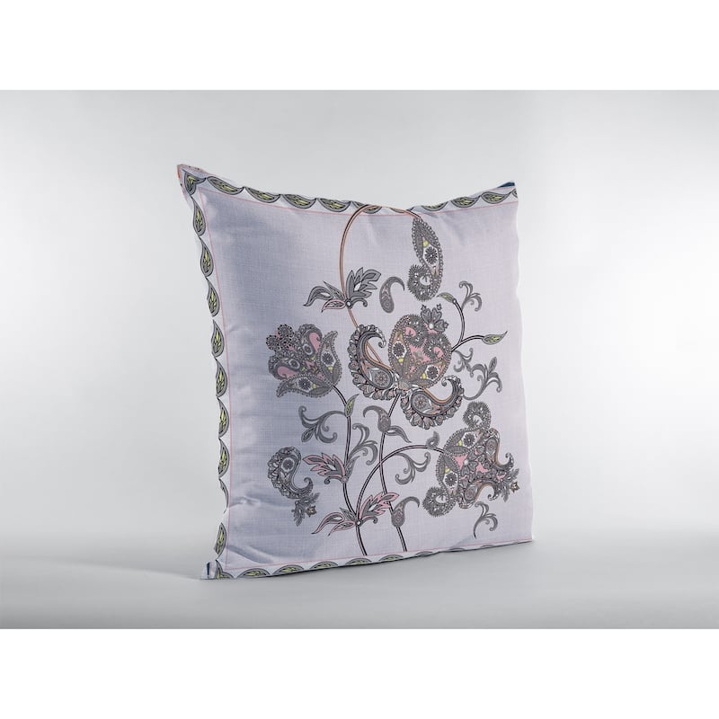 18" Gray White Wildflower Zippered Suede Throw Pillow