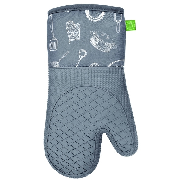 Oven Mitts Silicone Printed 2PK Grey - 13" x 7". Opens flyout.