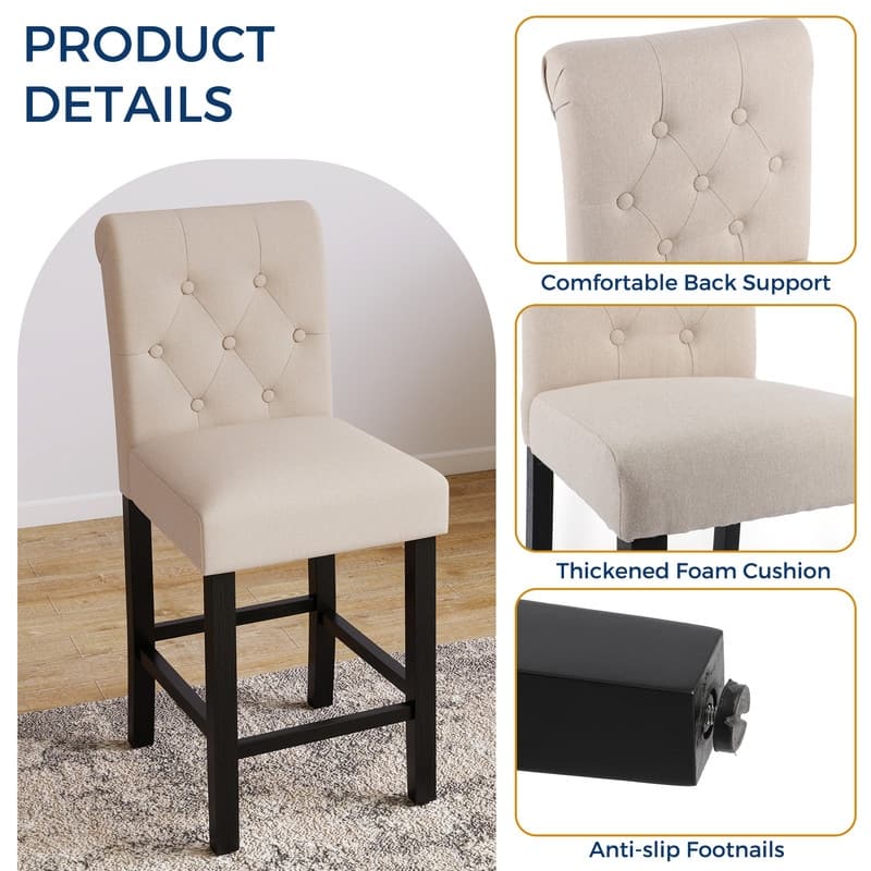 24 Inches Bar Stools Set of 2 Upholstered Counter height Bar Stools - N/A