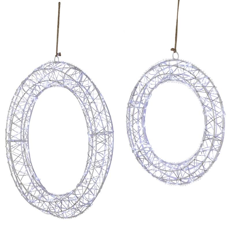 LED Lighted Hanging Christmas Wreath Decorations - 18" - Set of 2