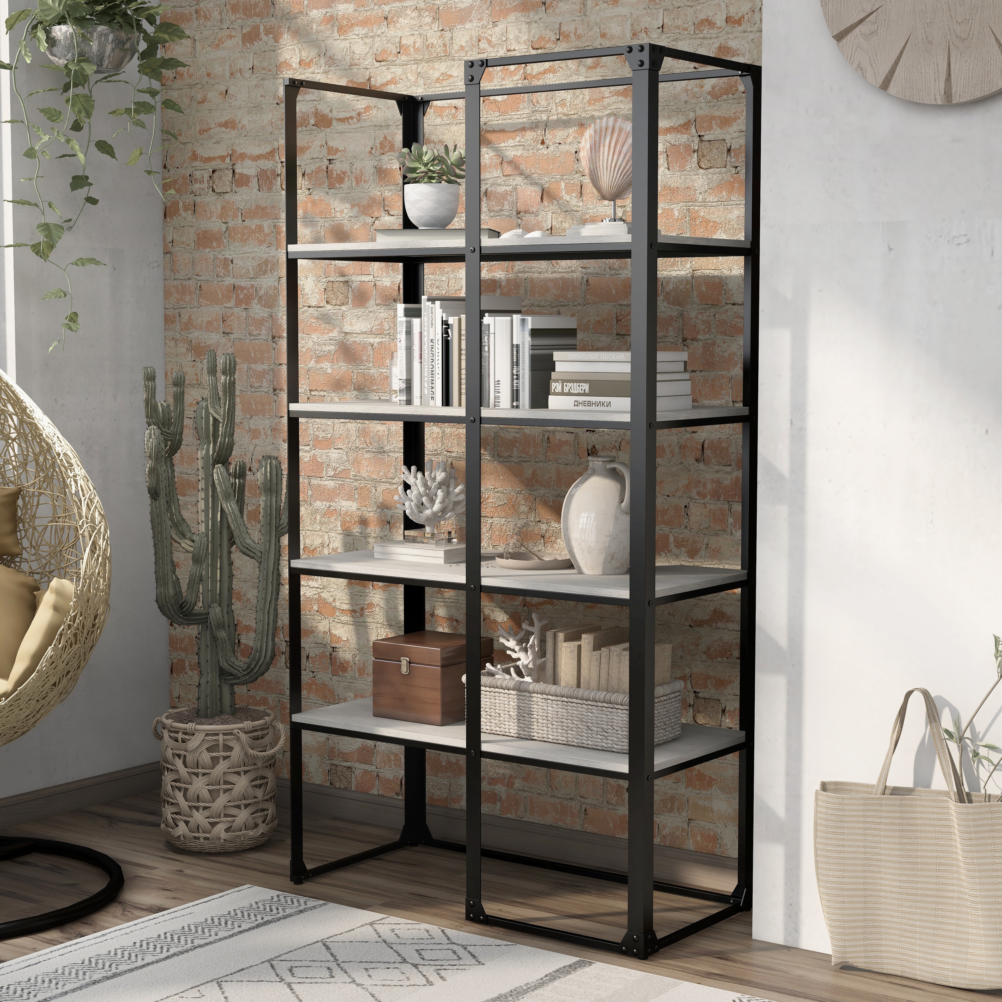 Furniture of America Avila Urban Matte Black Metal 4-Shelf Bookshelf