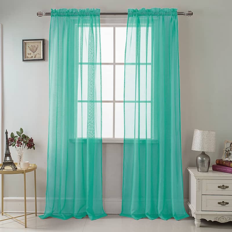 RT Designer Collection Celine Sheer 84 or 90-inch Rod Pocket Curtain Panel - 54" x 90" - Teal